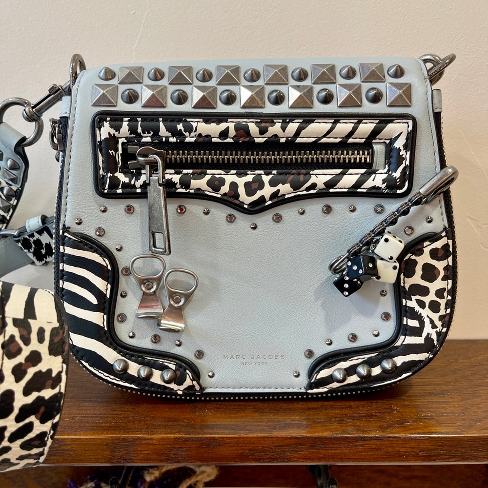 Marc Jacob’s animal mashup grey with white and black dice safety pin